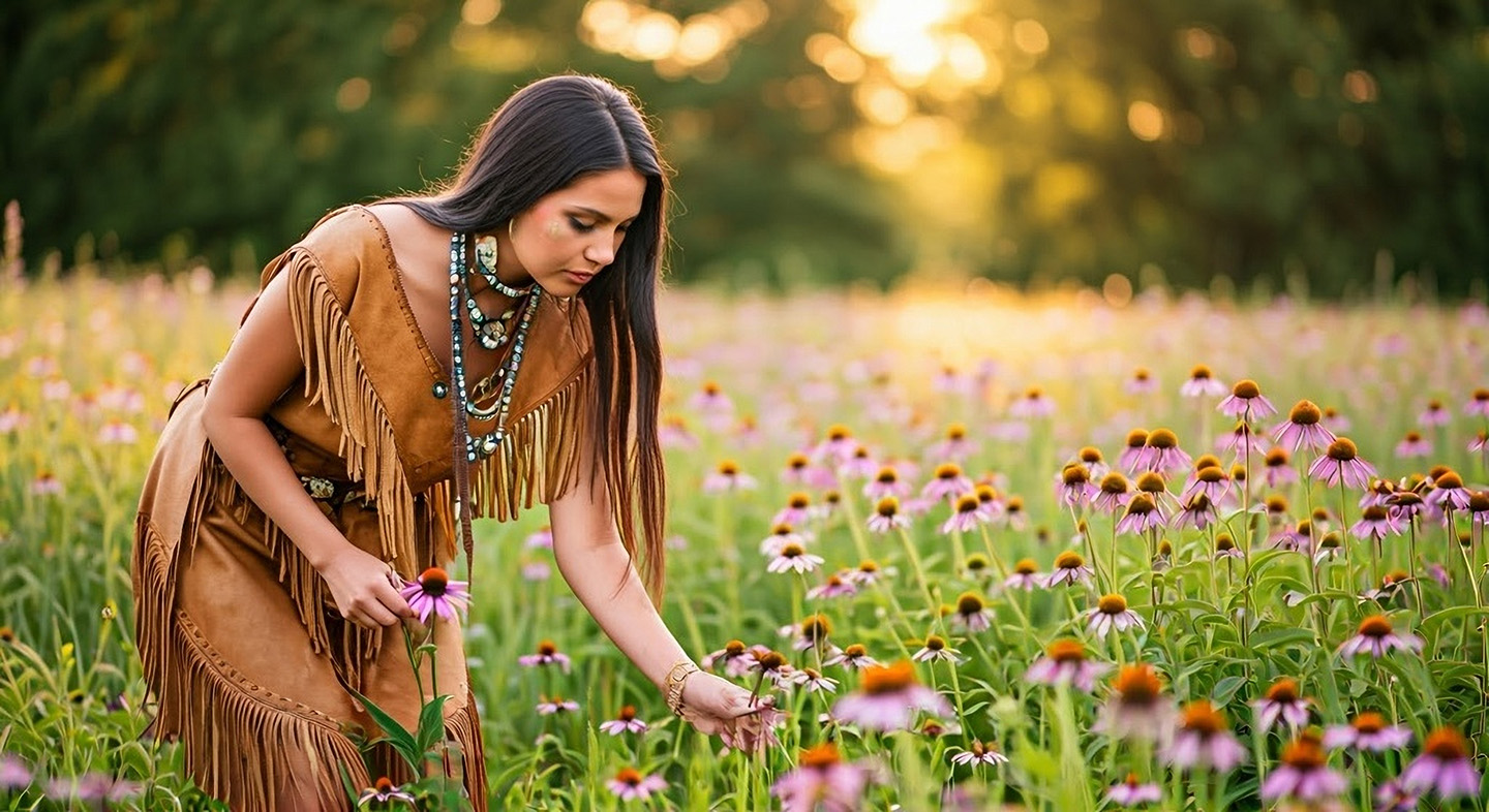 indijanska djevojka ubire cvijet